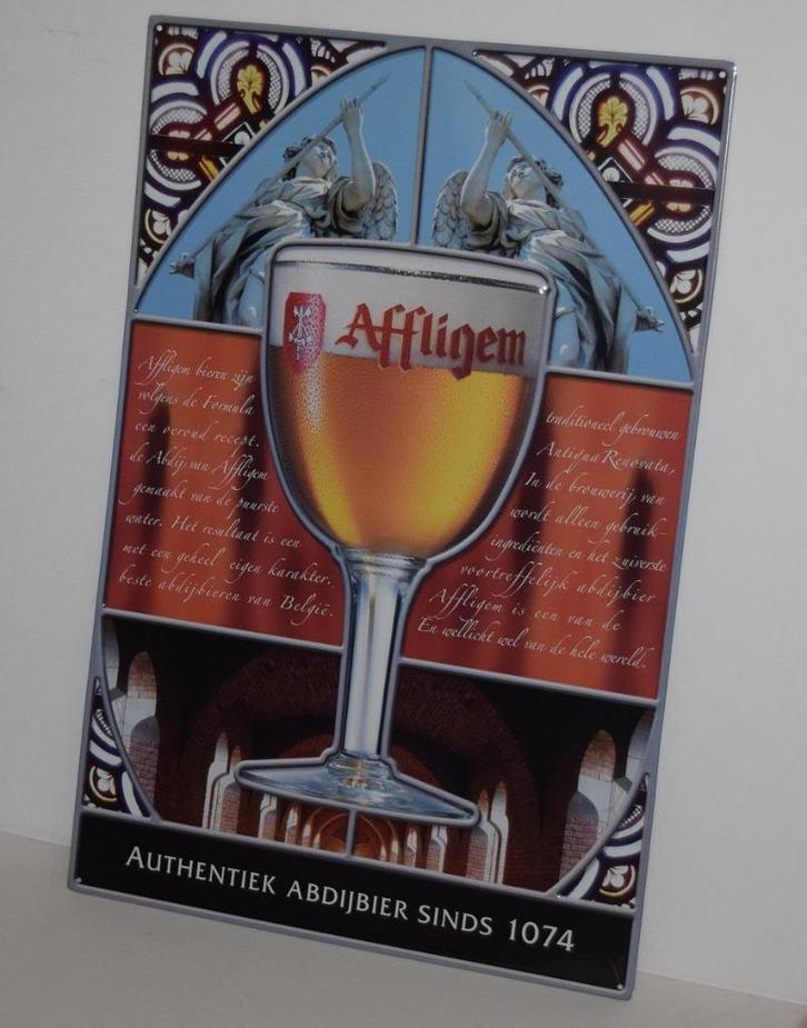 Affligem/Bière authentique d'abbaye/Tin/Relief, Collections, Marques & Objets publicitaires, Comme neuf, Panneau publicitaire
