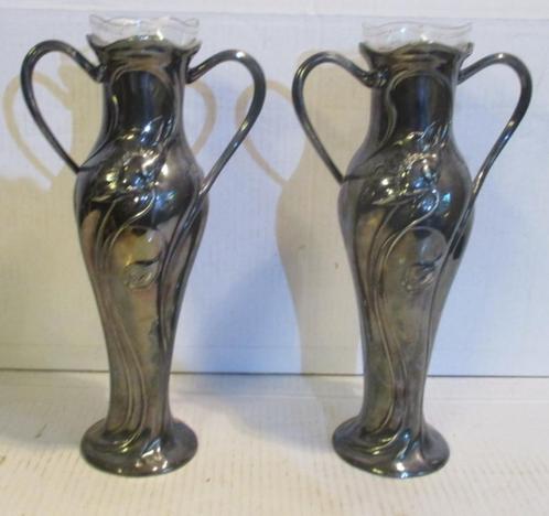 art nouveau bloemenvazen WMF met glas, Antiek en Kunst, Curiosa en Brocante, Verzenden