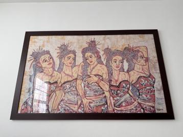 Indonesische tekening op doek museumglas beschikbaar voor biedingen