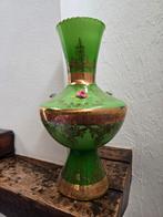 Grote Murano-vaas, een prachtige groene en gouden bloemkroon, Antiek en Kunst, Antiek | Vazen, Ophalen