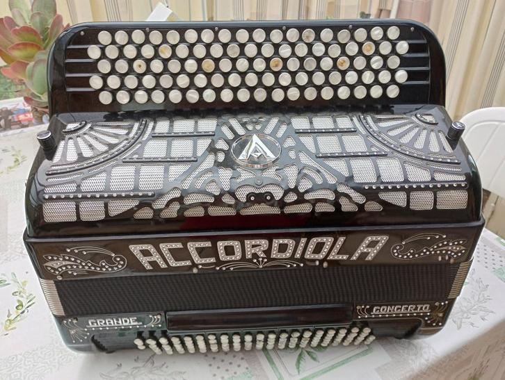 Accordeon, Muziek en Instrumenten, Accordeons, Gebruikt, Knopaccordeon, 120-bas, Accordiola, Met koffer, Met riemen, Ophalen