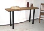 Smalle oude eiken muur-/schrijf tafel met ijzeren poten L142, Ophalen