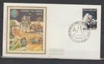 België 1972 Zijden FDC Dag van de Postzegel/APOLLO 15, Gestempeld, 1e dag stempel, Gestempeld, Verzenden