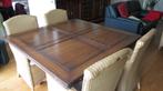 Massive tafel 3 in 1 + eventueel 4 Lloyd Loom stoelen, Huis en Inrichting, Ophalen, Klassiek, Zo goed als nieuw, Eikenhout