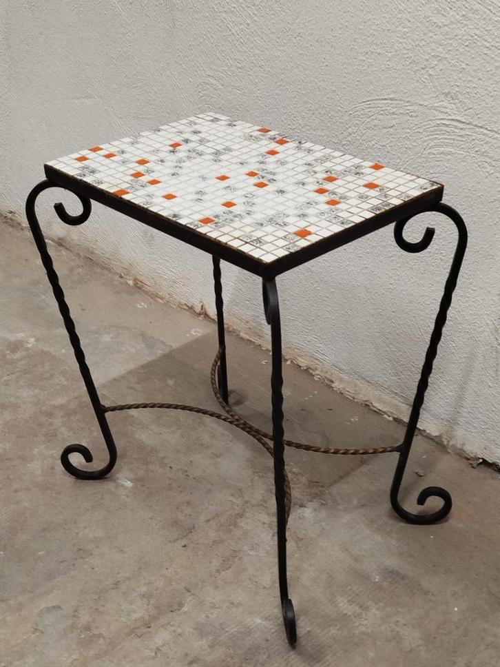 Vintage plantentafel met mozaiëktegels 4 kleuren jaren ‘50, Huis en Inrichting, Woonaccessoires | Zuilen en Pilaren, Gebruikt