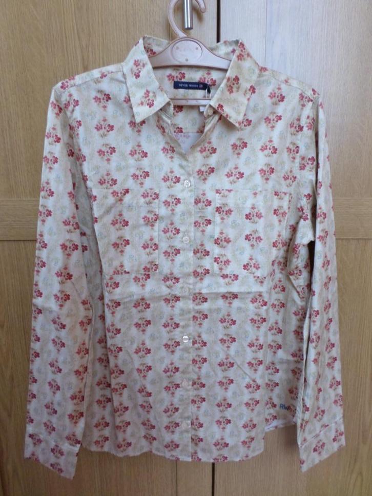 River Woods bloemenblouse 38 nieuwe 100% beige bruine bloeme, Kleding | Dames, Blouses en Tunieken, Nieuw, Maat 38/40 (M), Beige