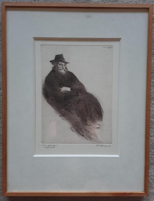 Ets 'peinzende oude man met hoed' droge naald R. Coorevits, Antiek en Kunst, Kunst | Etsen en Gravures, Ophalen of Verzenden