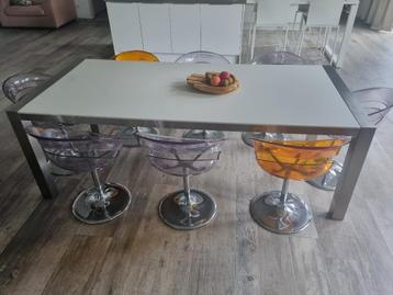 Witte tafel voor 6 tot 8 personen, Huis en Inrichting, Tafels | Eettafels, Ophalen, Glas