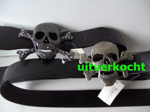 CEINTUURS, RIEM ZWART DOODSKOP MET STEENTJES NIEUW, Kleding | Heren, Riemen en Ceintuurs, Nieuw, Riem of Ceintuur, 95 tot 105 cm