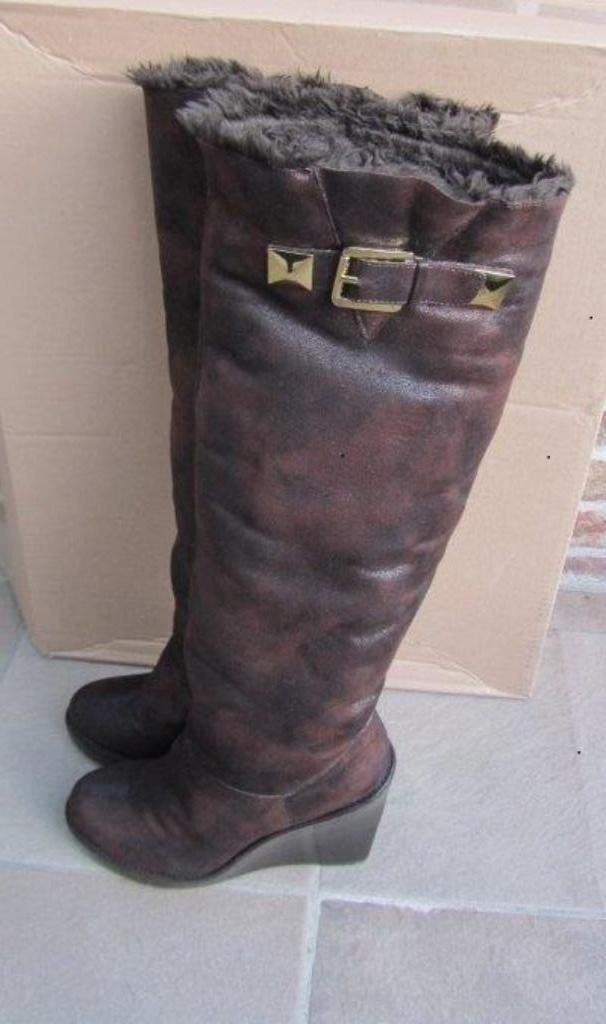 Lederen laarzen Michael Kors met bont 39, Kleding | Dames, Schoenen, Zo goed als nieuw, Hoge laarzen, Bruin, Ophalen of Verzenden