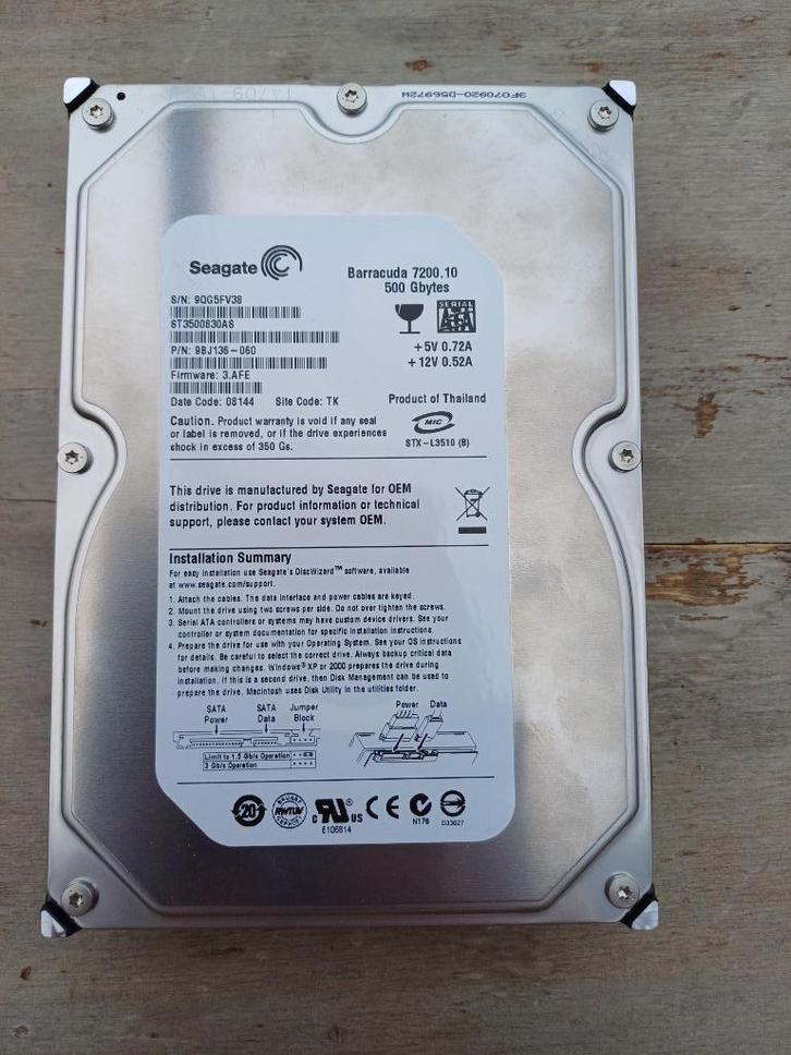 Seagate Barracuda Harddisk 3,5 inch 500 GB, Computers en Software, Harde schijven, Gebruikt, Desktop, Intern, HDD, SATA, Ophalen of Verzenden