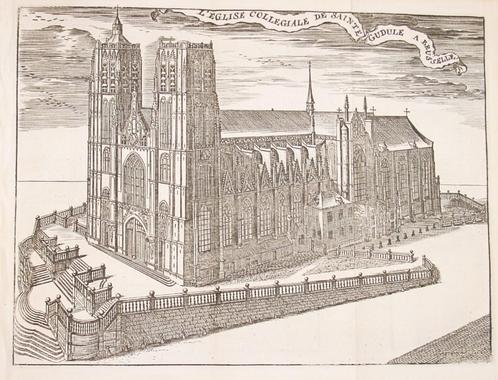 Gravure uit 1716 St Goedele kerk Brussel – Harrewijn, Antiek en Kunst, Kunst | Etsen en Gravures, Ophalen of Verzenden