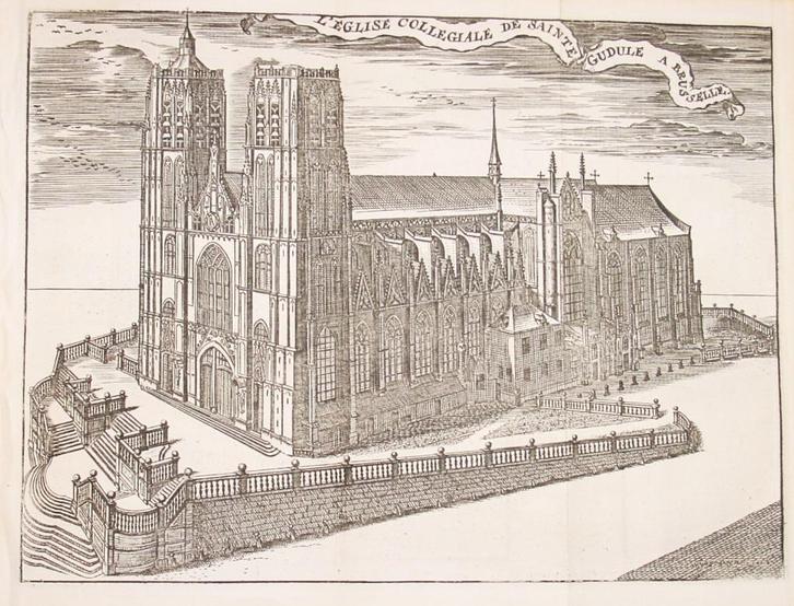 Gravure de 1716 église Ste Gudule, Bruxelles — Harrewijn, Antiquités & Art, Art | Eaux-fortes & Gravures, Enlèvement ou Envoi
