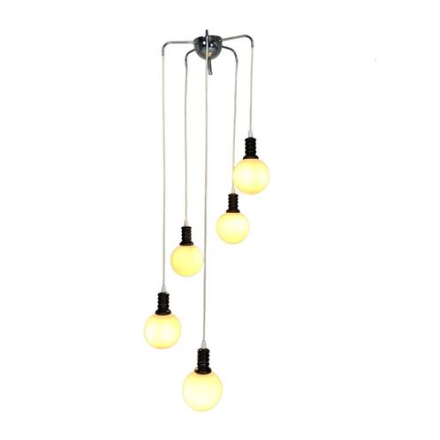 Cascade hanglamp met 5 witte glazen bollen, jaren 70, Antiek en Kunst, Antiek | Verlichting, Verzenden
