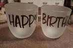 Happy birthday theelicht glaasjes, Ophalen of Verzenden, Gebruikt