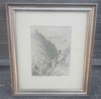 Dessin paysage signe Oswald poreau, Antiek en Kunst, Ophalen of Verzenden