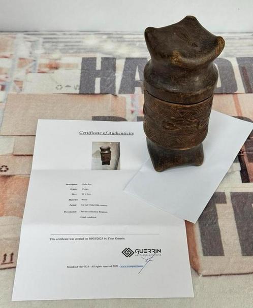Doos Hout Congo 1930-1940 houten bak Afrika + Certificaat, Antiek en Kunst, Kunst | Niet-Westerse kunst, Ophalen of Verzenden