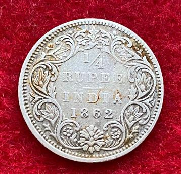 Zeldzame munt - Indiaas zilver 1/4 Rupee 1862 beschikbaar voor biedingen