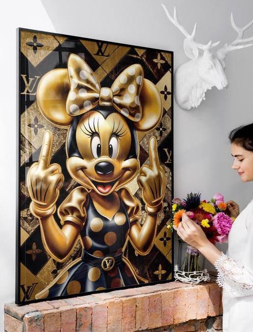 Uniek XXL Glasschilderij | Golden Minnie x LV - 6 sizes, Huis en Inrichting, Woonaccessoires | Schilderijen, Tekeningen en Foto's