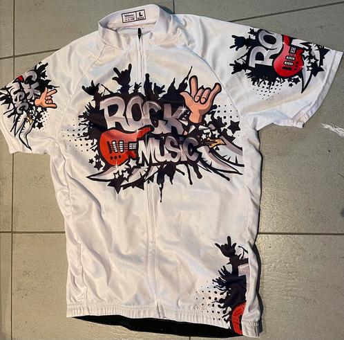 Prachtige witte wielertrui Rock Music prachtige druk Large, Fietsen en Brommers, Fietsaccessoires | Fietskleding, Zo goed als nieuw