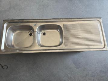 Évier double en inox largeur 50 cm, longueur 150 cm, Enlèvement, Utilisé, Inox, Autres types