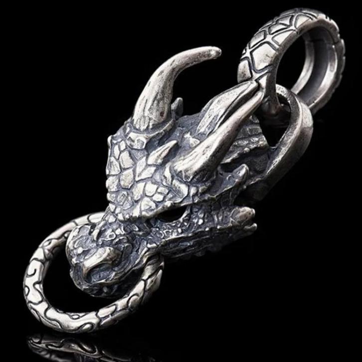 Draken kop hanger - 925 Zilver, Handtassen en Accessoires, Kettinghangers, Nieuw, Zilver, Zilver, Dier, Verzenden