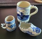Vintage: Delfts blauwe :bierbeker, klein bekertje en klompje, Antiek en Kunst, Antiek | Keramiek en Aardewerk, Ophalen of Verzenden
