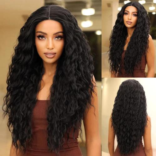 Luxe swiss lace pruik zeer lang zwart haar met beach krullen, Handtassen en Accessoires, Uiterlijk | Haarverzorging, Nieuw, Pruik of Haarverlenging