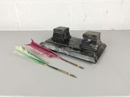 Antiek marmeren inktstel met ganzenveren, Antiek en Kunst, Antiek | Kantoor en Zakelijk, Ophalen of Verzenden