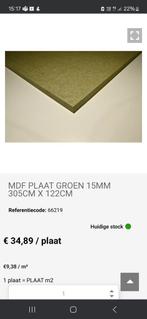 MDF Plaat groen 15mm, afm 305 x 122cm. Nieuw, 1 plaat over., Doe-het-zelf en Bouw, Nieuw, Ophalen of Verzenden