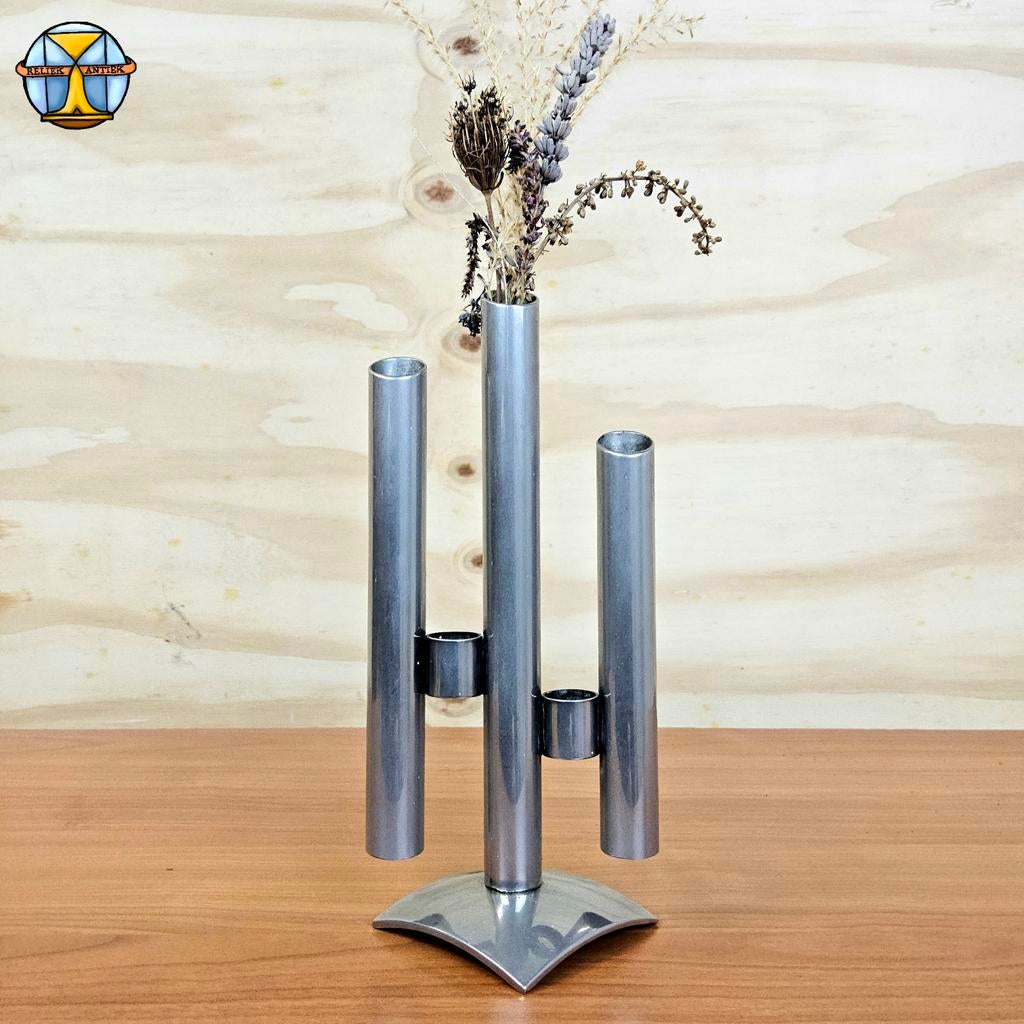 Vintage / Space age roestvrij stalen Itilian design vaasje, Huis en Inrichting, Woonaccessoires | Vazen, Gebruikt, Overige kleuren