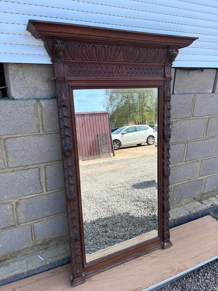 Grand miroir ancien en bois sculpté – pièce de caractère, Antiquités & Art, Antiquités | Miroirs, 100 à 150 cm, 100 à 150 cm, Rectangulaire