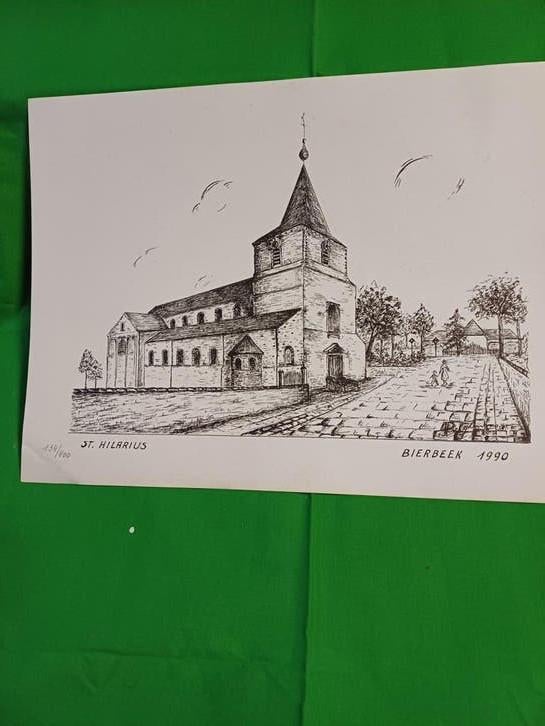 BIERBEEK 2 BELLES GRAVURES EGLISE SAINT HILAIRE, Antiquités & Art, Enlèvement ou Envoi