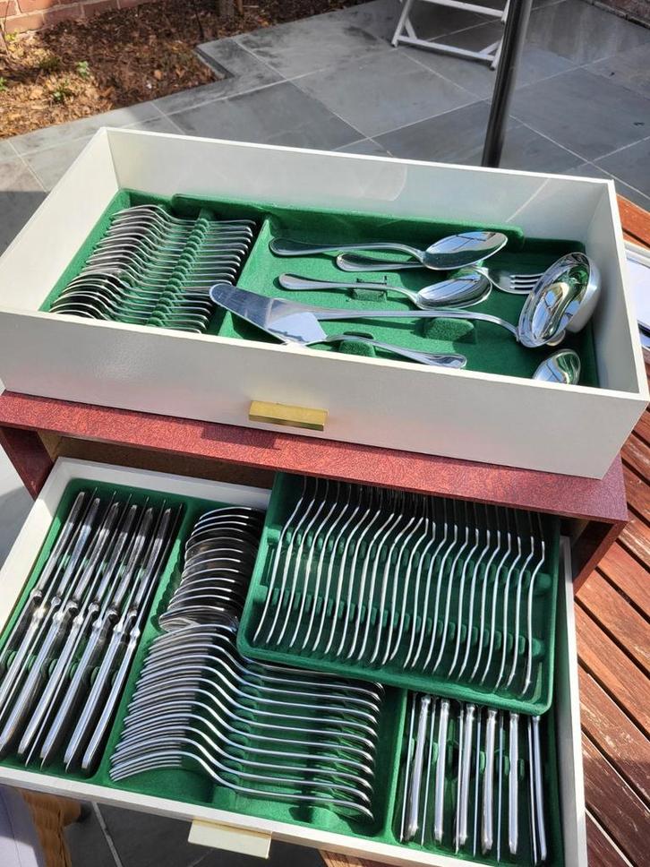 Cassette à couverts de luxe Albert Nicrosil 18/12 de 80 pièc, Antiquités & Art, Antiquités | Couverts, Enlèvement ou Envoi