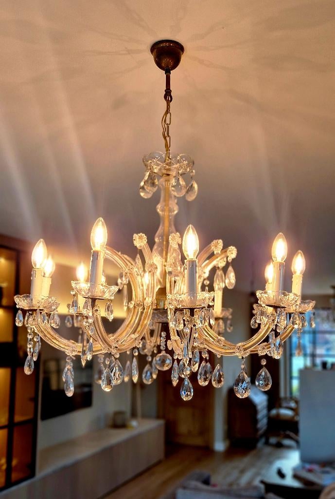 Kristallen kroonluchter 10-armig – stijlvolle blikvanger, Huis en Inrichting, Lampen | Kroonluchters, Zo goed als nieuw, Glas