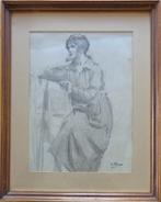 KURT PEISER / ZITTENDE DAME / ORIGINEEL WERK / 45x36cm KADER, Ophalen of Verzenden