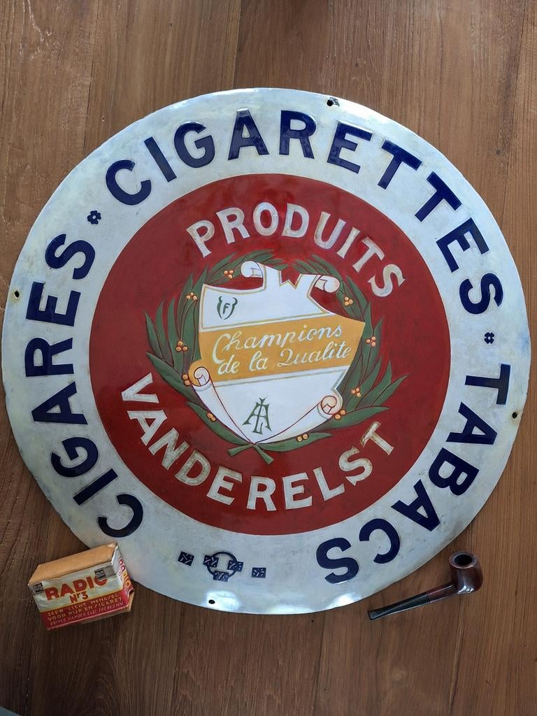 Zeldzaam gebold emaille bord Van der Elst tabacs, Enlèvement