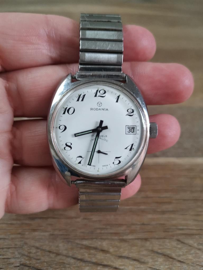 Rodania vintage stainless steel horloge, Handtassen en Accessoires, Horloges | Heren, Overige merken, Staal, Gebruikt, Staal