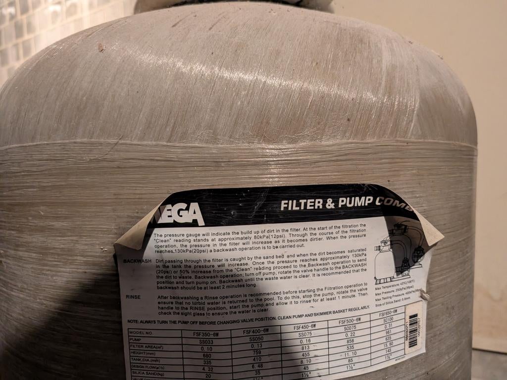 Filtre à sable et Pompe badu 11m3/h + raccords, Enlèvement, Filtre
