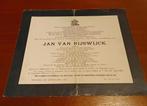Carte funéraire Jan Van Rijswijck, Enlèvement ou Envoi, Carte de condoléances