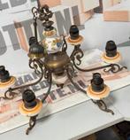 Lustre vintage ancien en cuivre laiton, porcelaine, brocante, Antiquités & Art, Enlèvement ou Envoi