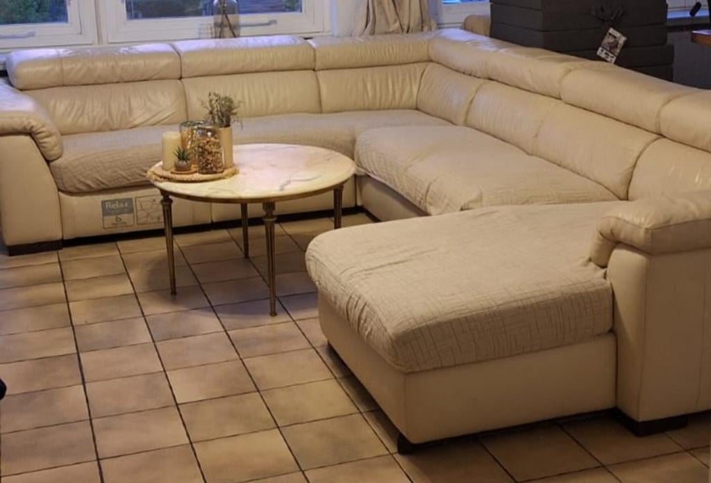 Canapé angle cuir beige, Maison & Meubles, Cuir