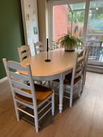 Houten eettafel en stoelen, Huis en Inrichting, Tafels | Eettafels, Ophalen, Gebruikt, 100 tot 150 cm, 50 tot 100 cm