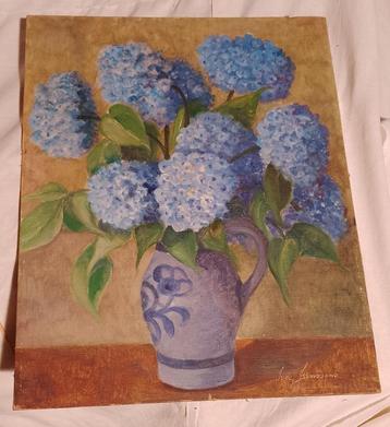 Oud olieverfschilderij bloemen beschikbaar voor biedingen
