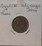 Belgisch Congo 1 frank 1944, Postzegels en Munten, Munten | België, Verzenden