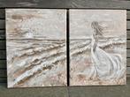 Schilderij 2 luik dame aan zee, Ophalen of Verzenden