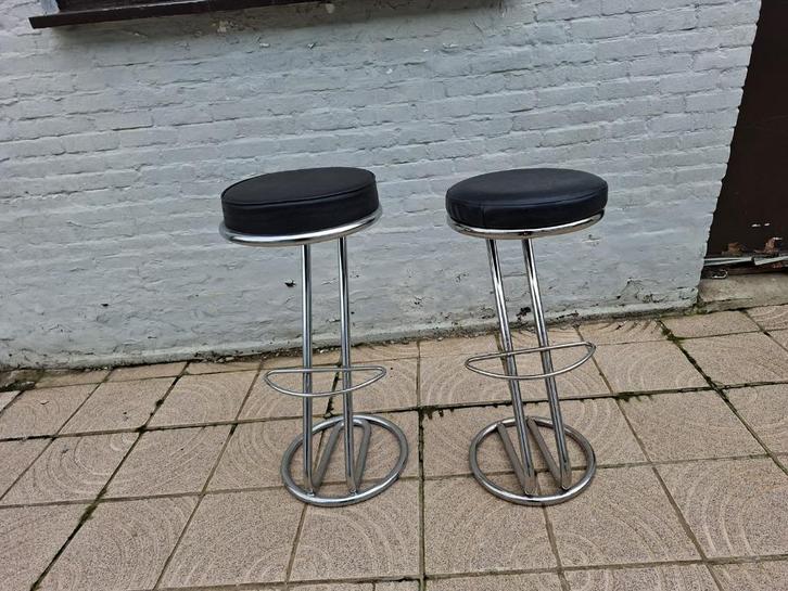 2 barkrukken black &  chrome, Huis en Inrichting, Barkrukken, Gebruikt, 60 tot 90 cm, Metaal, 2 krukken, Ophalen