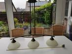 Hanglamp dimbaar 3 lampen brons 100 cm lang 91 cm hoog, Huis en Inrichting, Lampen | Hanglampen, Ophalen, Gebruikt, Rustiek, Glas