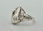 Zilveren Art Nouveau ring met zwaan. 2025/571., Antiek en Kunst, Verzenden, Zilver
