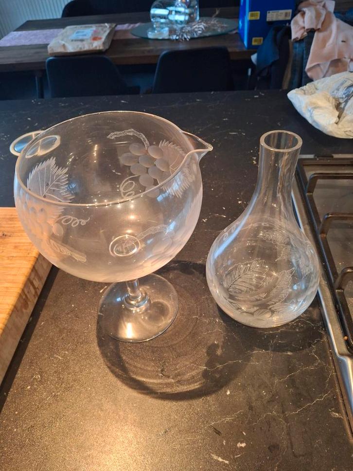 Vintage Dandoy kristallen punchkom met karaf – Belgisch kris, Verzamelen, Glas en Drinkglazen, Ophalen